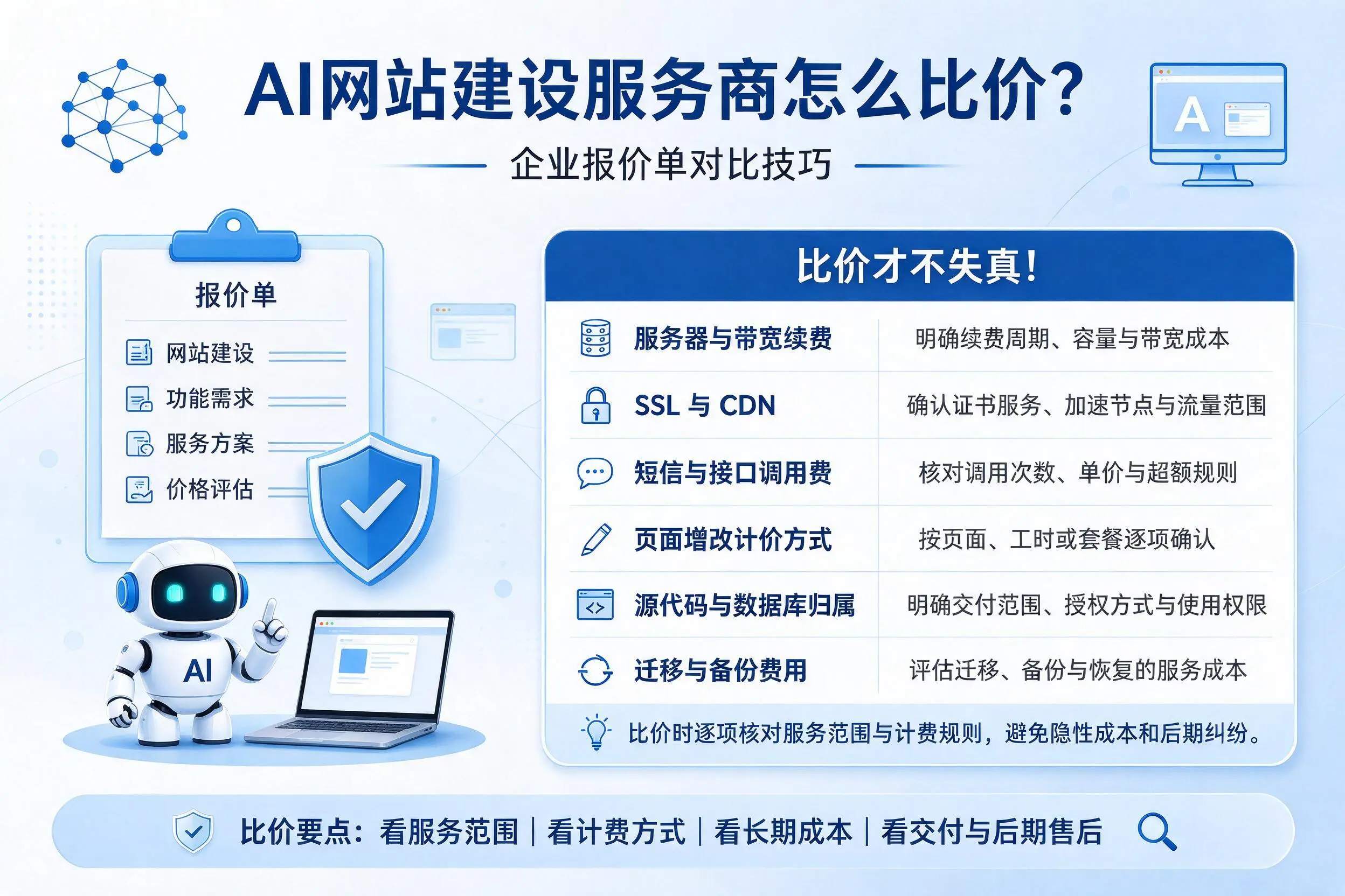 AI网站建设服务商怎么比价？宁波企业报价单对比技巧