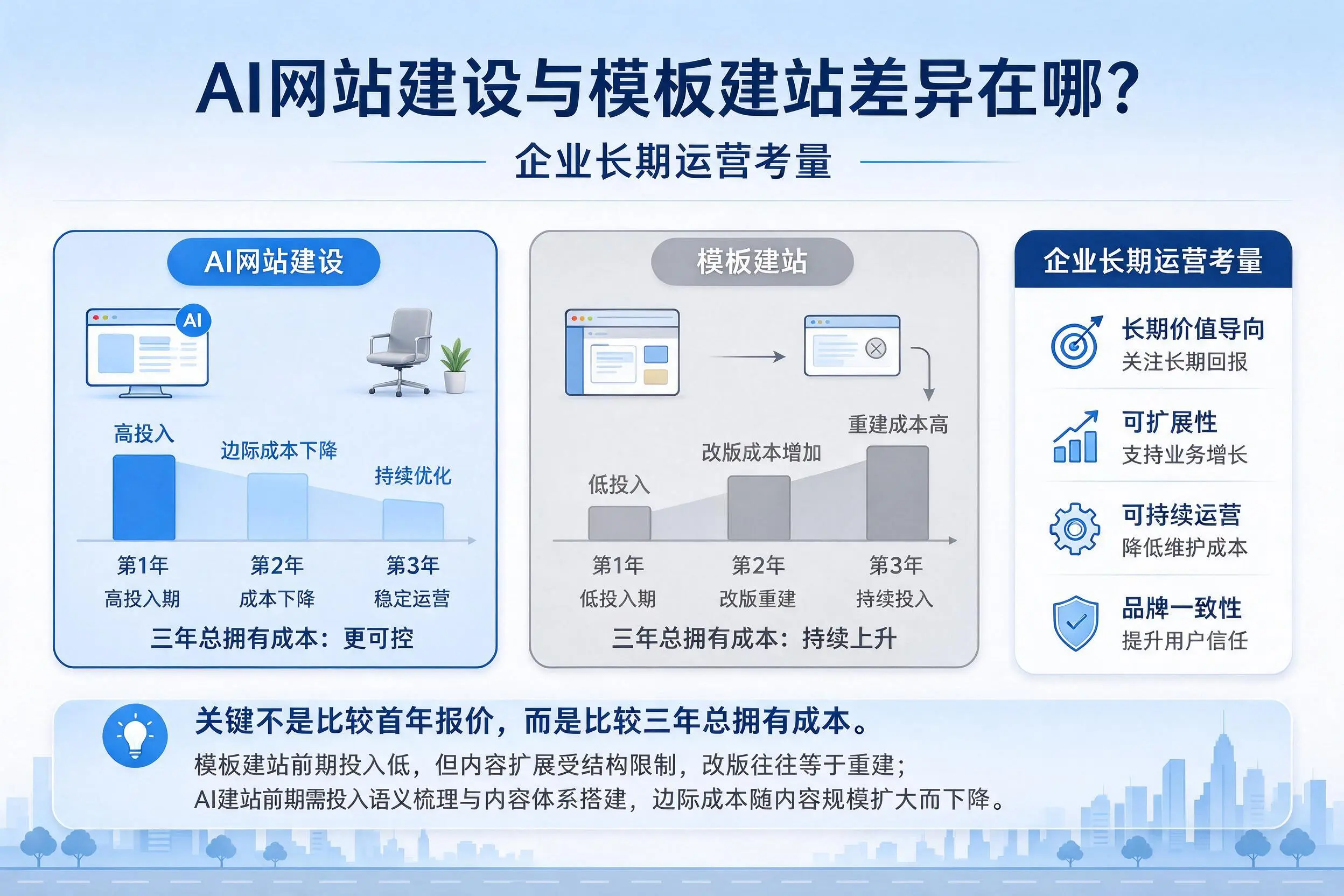 AI网站建设与模板建站差异在哪?宁波企业长期运营考量